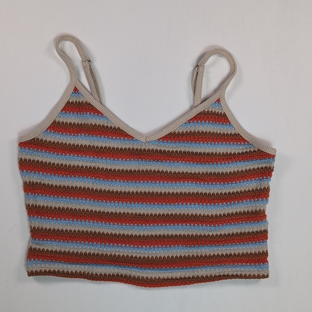 Rip Curl Womens Bobbi Striped Cami Crochet To Adjustable Straps Small Blue Red